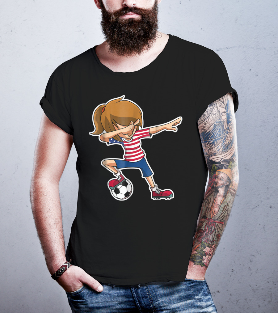 USA Soccer Girl Dabbing Pose With American Flag Jersey T-Shirt