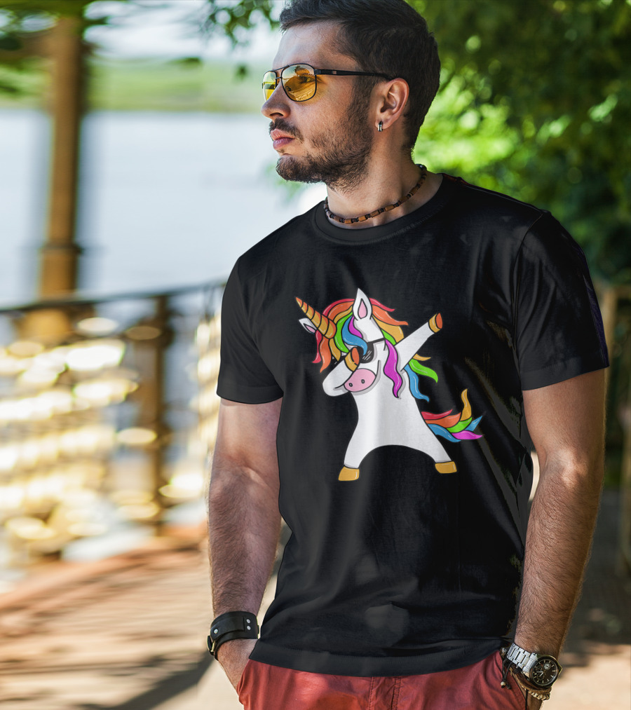 Dabbing Unicorn Rainbow Hair Dab Pose T-Shirt