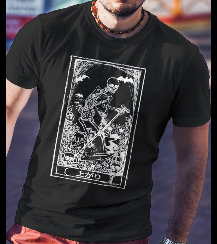 Death Tarot Skeleton Reaper Nu Goth Punk Japa Horror Bats Skulls T-Shirt