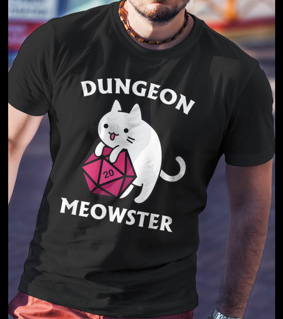 Dungeon Meowster Cat Hugging D20 Dice For Funny DnD Tabletop Gamer T-Shirt