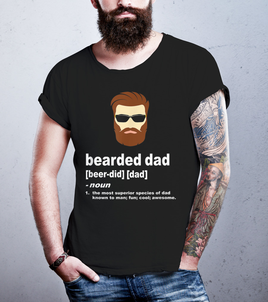 Bearded Dad Definition Funny Cool Awesome Brown Hair Dad T-Shirt
