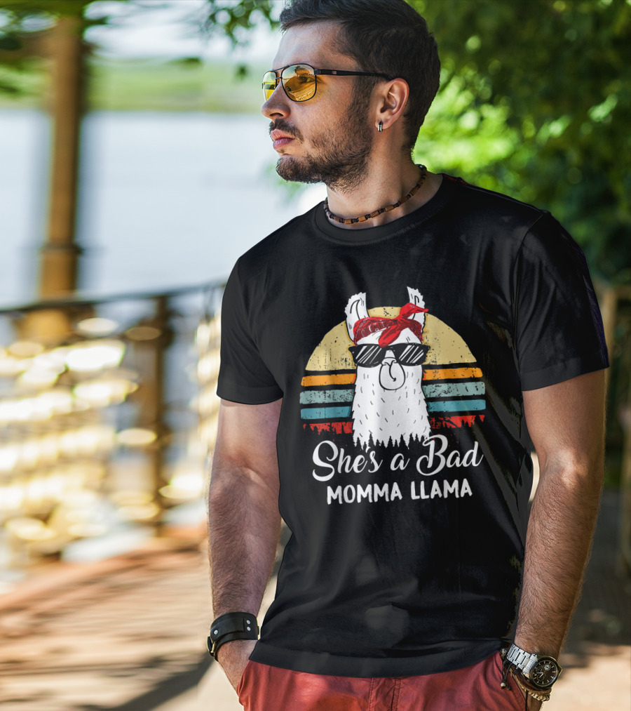 She's A Bad Momma Llama With Sunglasses And Red Bandana T-Shirt
