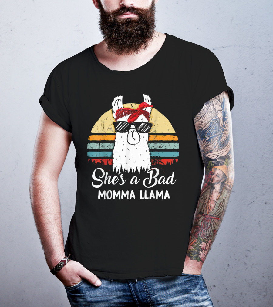 She's A Bad Momma Llama With Sunglasses And Red Bandana T-Shirt