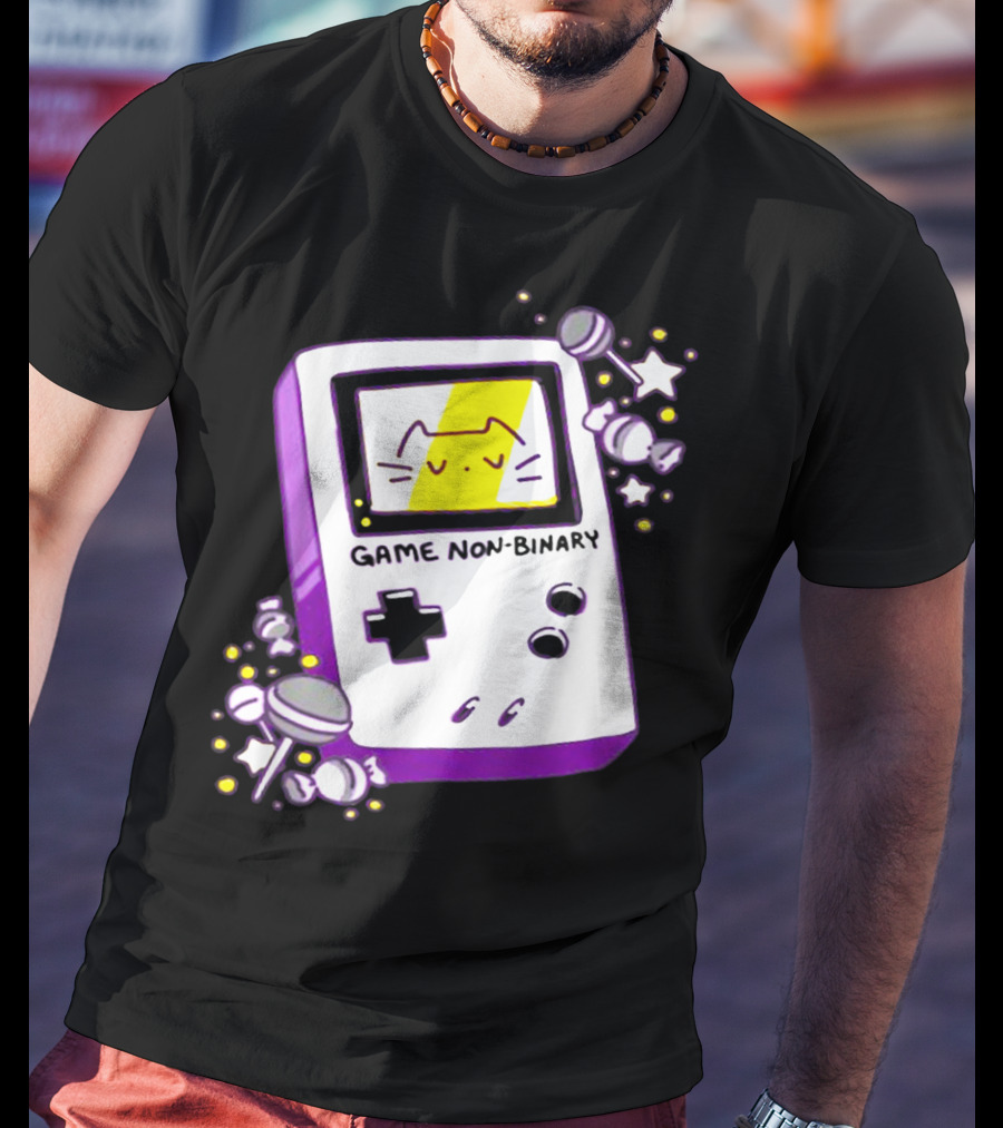 GAME NON BINARY Handheld Console With Cat And Stars T-Shirt