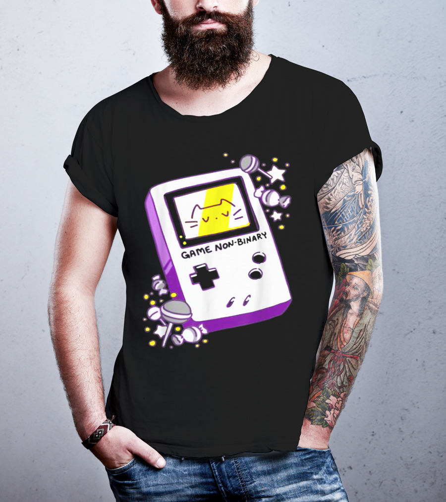 GAME NON BINARY Handheld Console With Cat And Stars T-Shirt