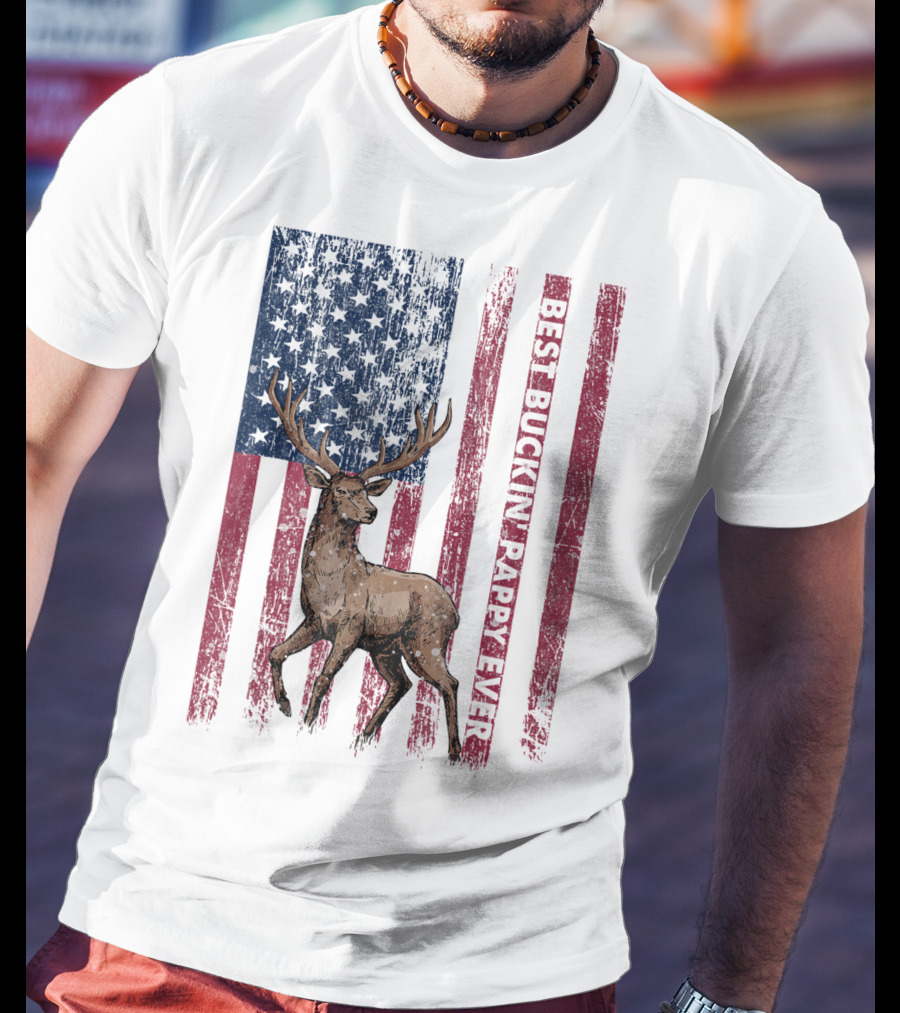 Best Buckin' Pappy Ever US Flag Deer Hunting T-Shirt