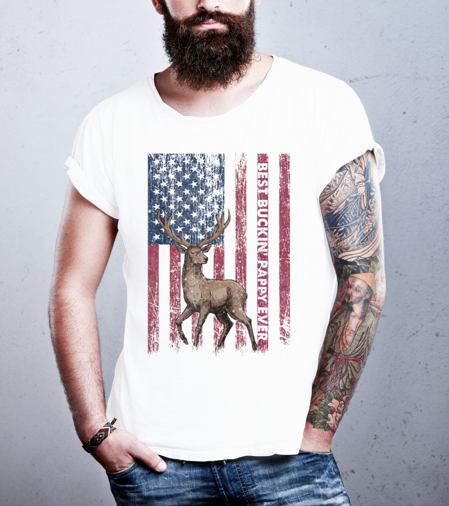 Best Buckin' Pappy Ever US Flag Deer Hunting T-Shirt