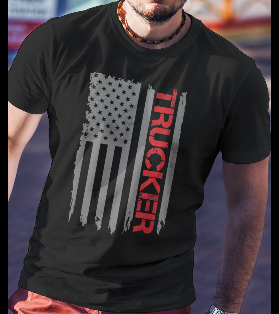 American Flag Trucker Retro Truck Driver T-Shirt