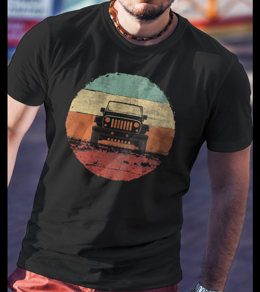 Retro Vintage Jeeps Off Road Adventure Classic Stripes Iconic 4x4 Vehicle T-Shirt