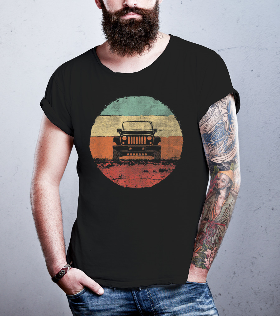 Retro Vintage Jeeps Off Road Adventure Classic Stripes Iconic 4x4 Vehicle T-Shirt
