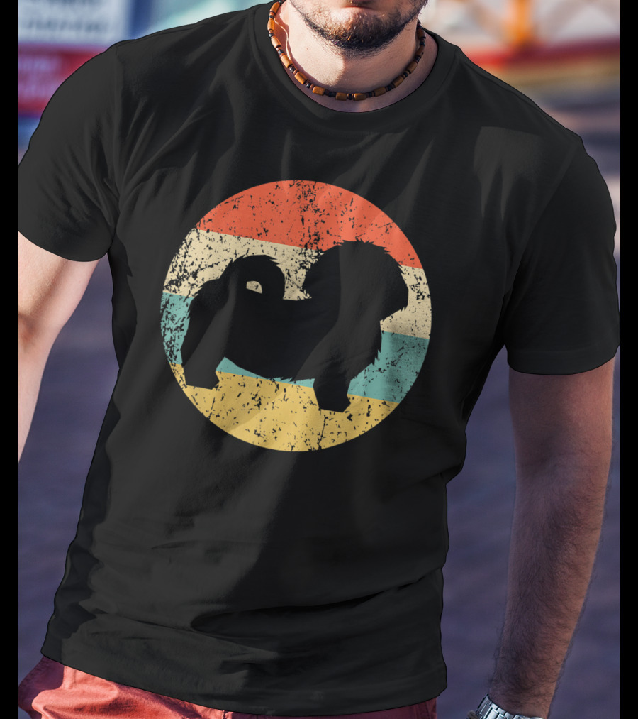 Vintage Shih Tzu Dog Silhouette Retro Stripes T-Shirt