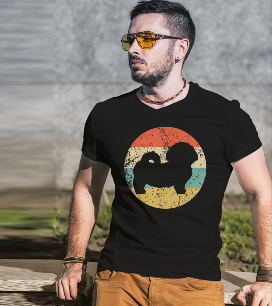 Vintage Shih Tzu Dog Silhouette Retro Stripes T-Shirt
