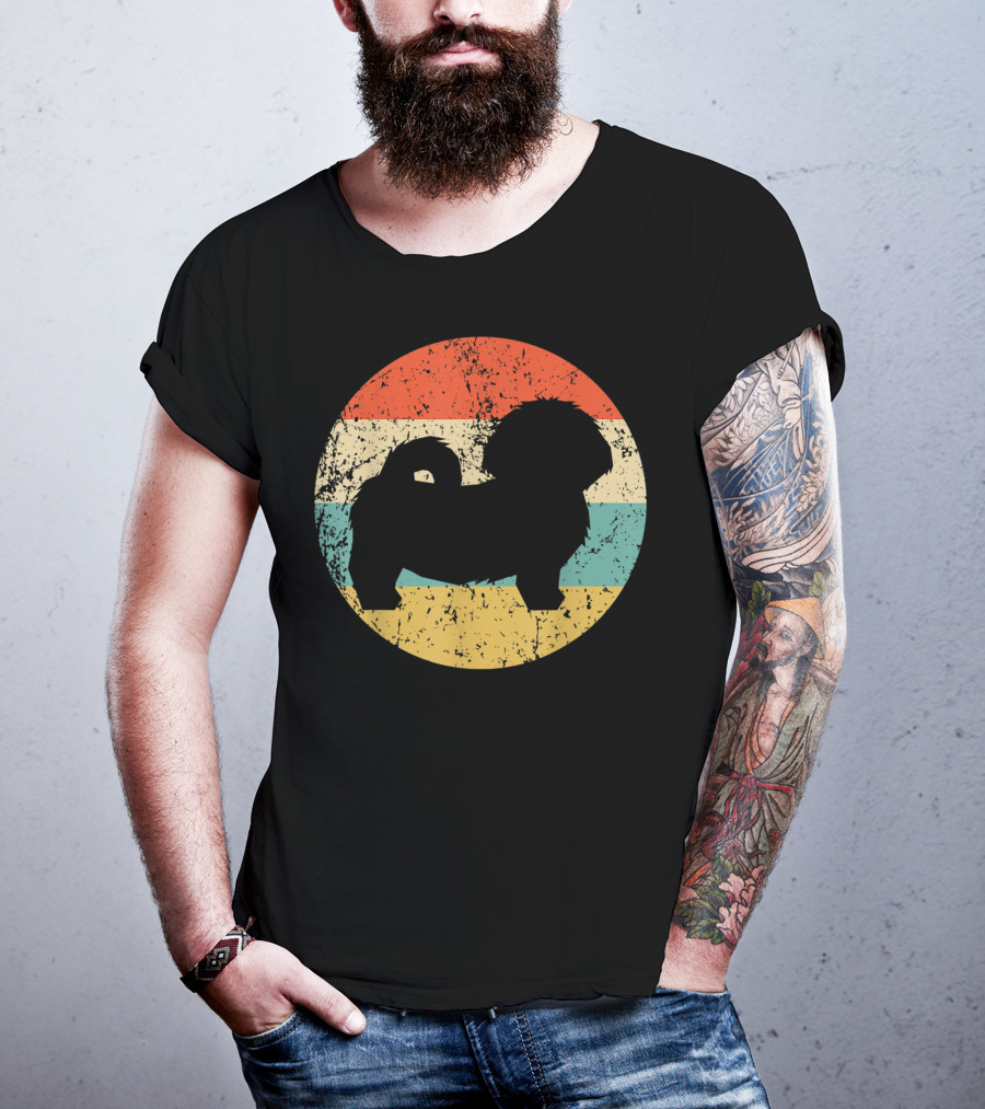 Vintage Shih Tzu Dog Silhouette Retro Stripes T-Shirt