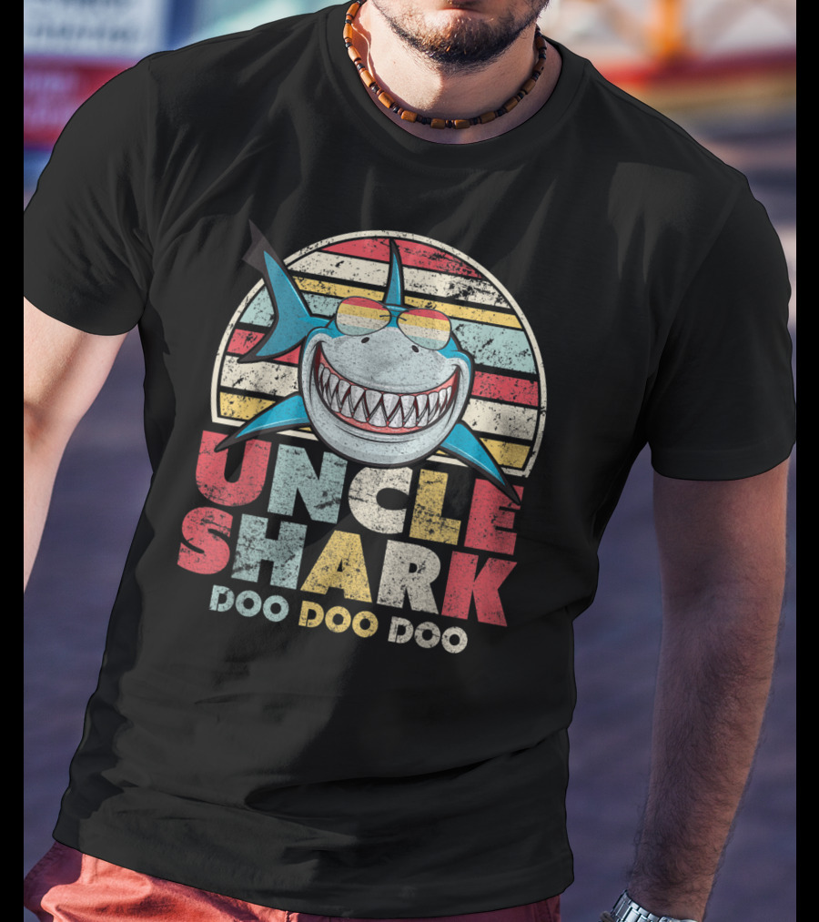 Uncle Shark Doo Doo Doo Retro Vintage Striped Smile T-Shirt