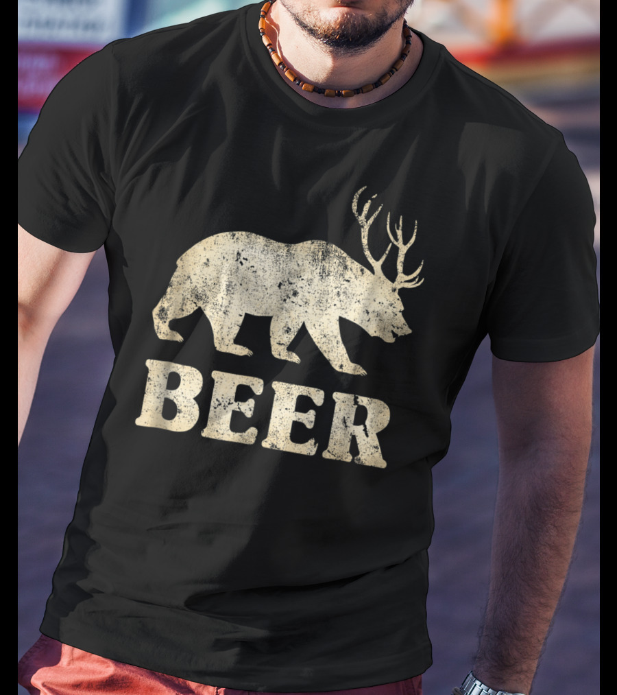Vintage Bear Deer Beer Funny Retro Mashup T-Shirt