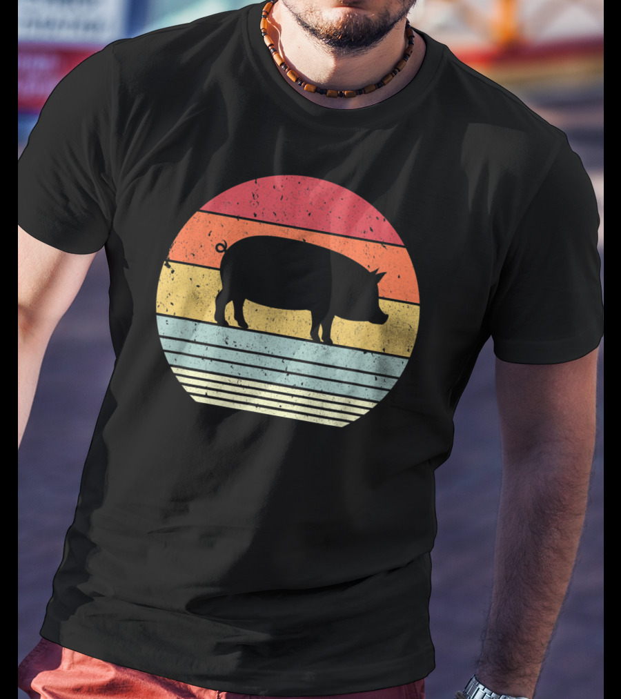 Vintage Retro Pig Style Sunset T-Shirt