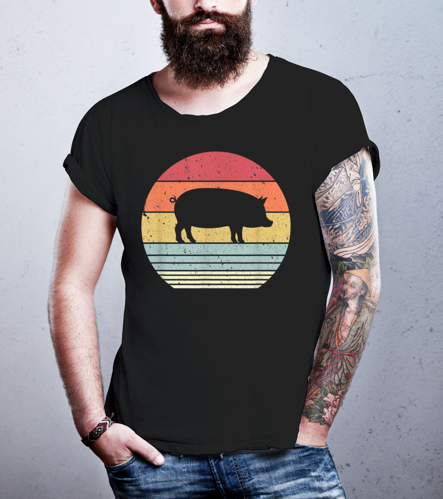 Vintage Retro Pig Style Sunset T-Shirt