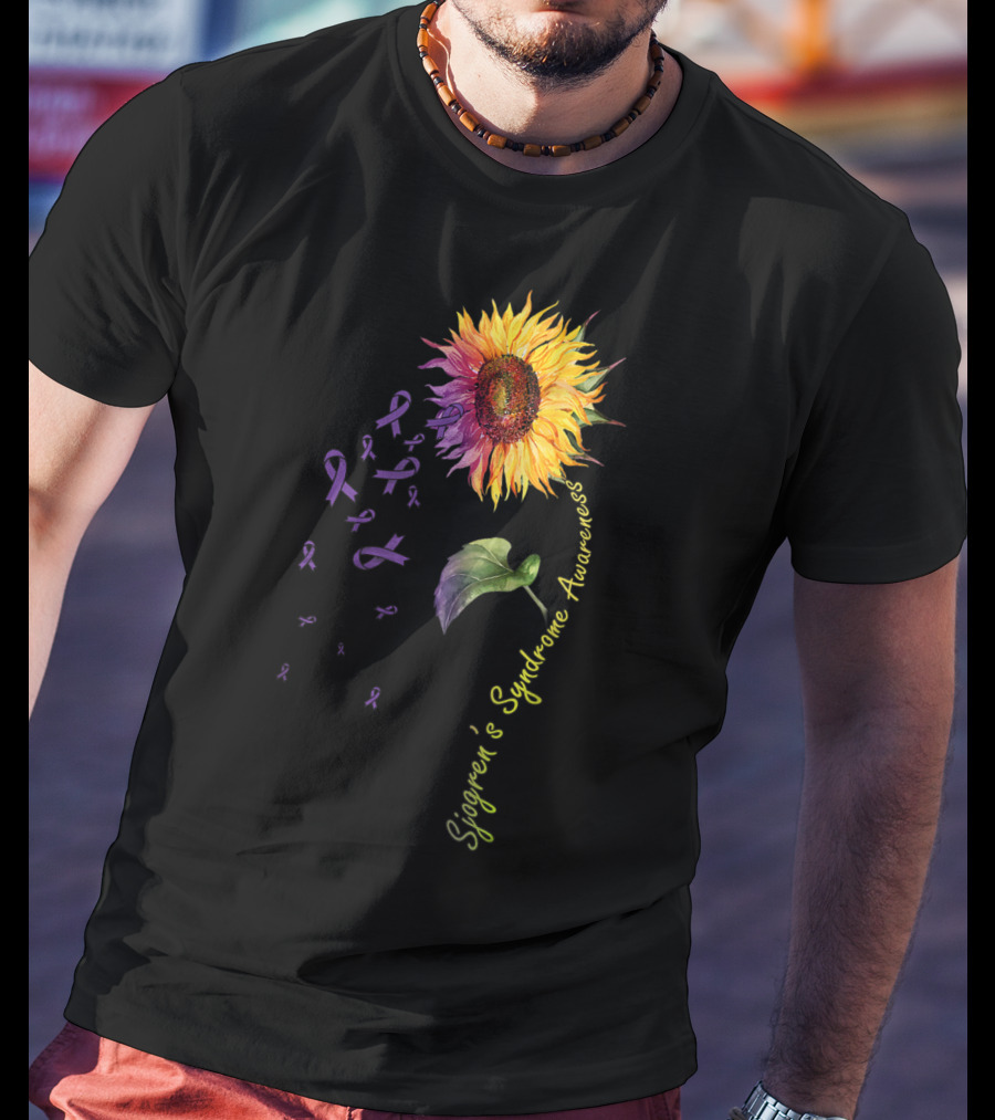 Sjogren's Syndrome Awareness Sunflower With Purple Ribbons T-Shirt