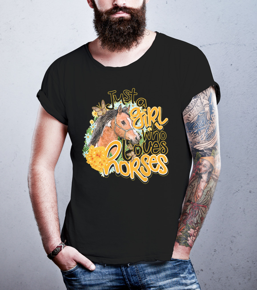 Just A Girl Who Loves Horses Butterfly And Floral T-Shirt