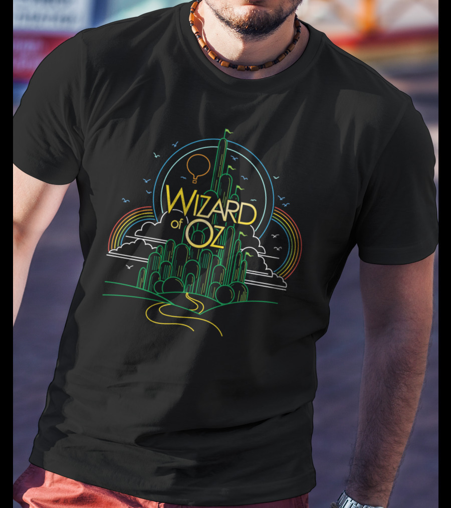 Wizard Of Oz Emerald City Line Drawing With Rainbow Elements T-Shirt