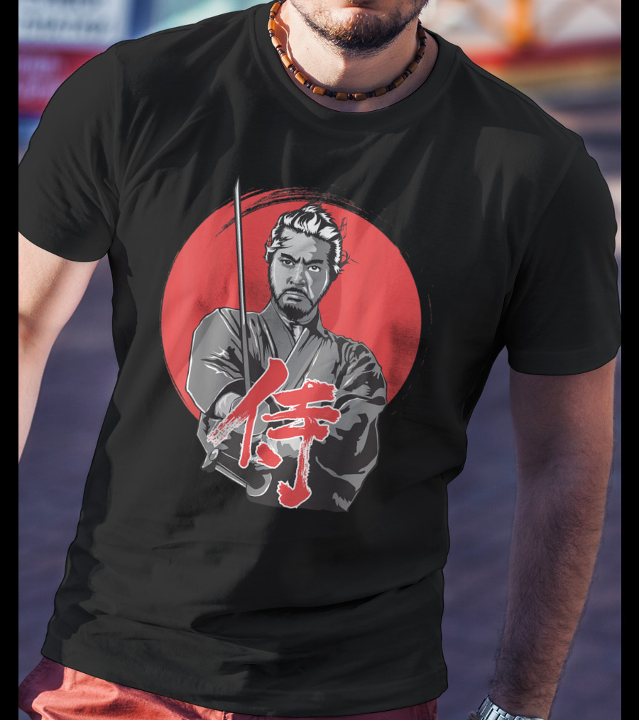 Samurai Warrior With Katana Red Sun Background T-Shirt
