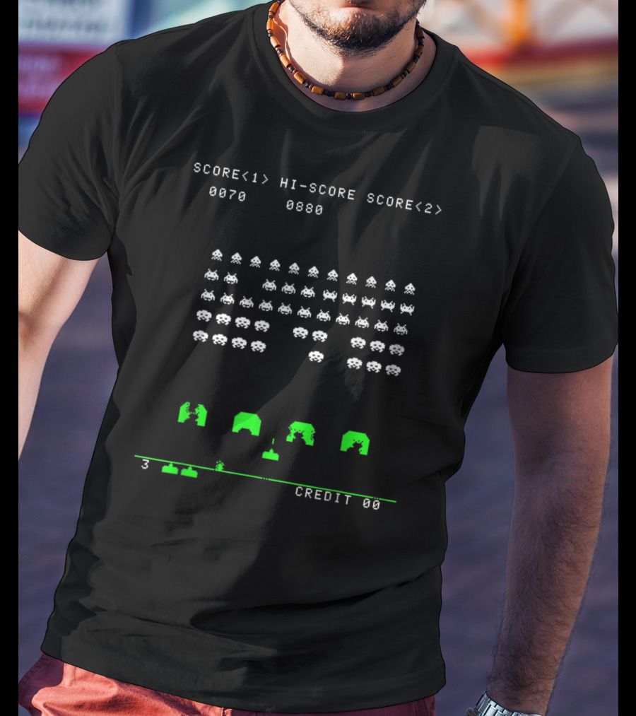 Cool Space Nerd Invaders Score Screen Gaming Retro Classic T-Shirt