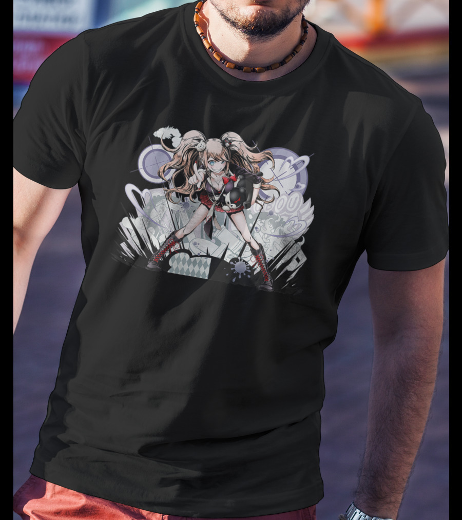 Danganronpa's Monokumas Classics Iconic Anime Character With Bear And Stylized Background T-Shirt
