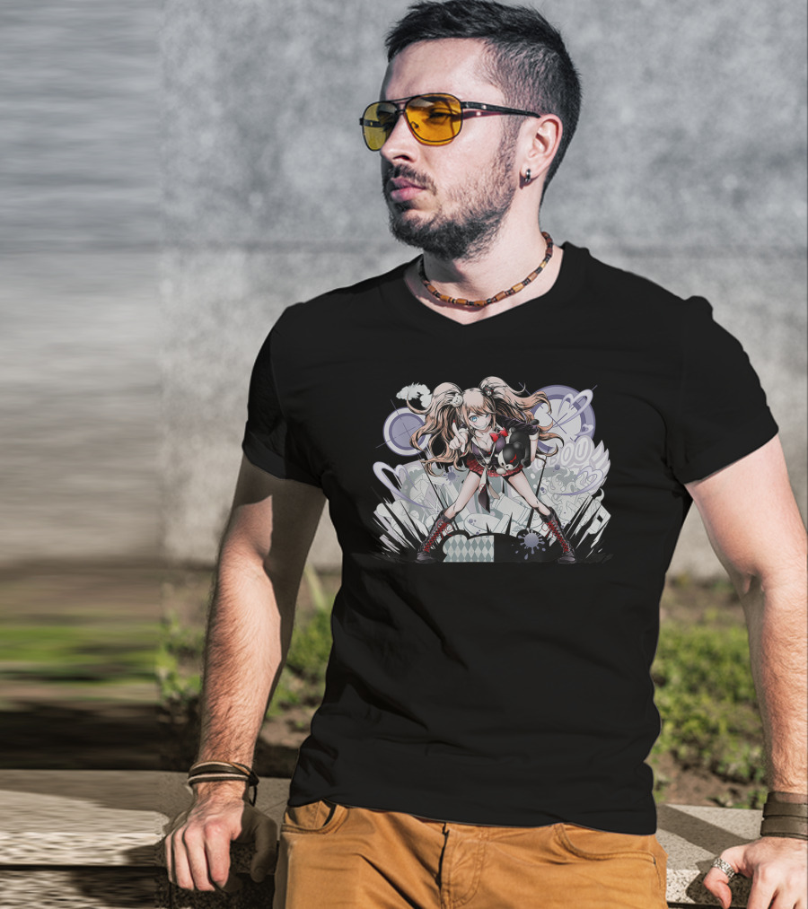 Danganronpa's Monokumas Classics Iconic Anime Character With Bear And Stylized Background T-Shirt