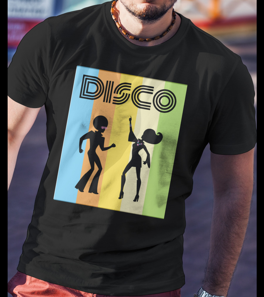 Disco Dancing 70s Disco Dancer With Silhouette And Retro Stripes T-Shirt