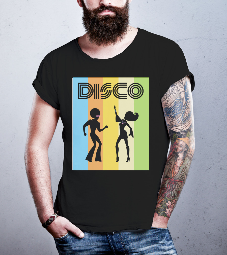 Disco Dancing 70s Disco Dancer With Silhouette And Retro Stripes T-Shirt