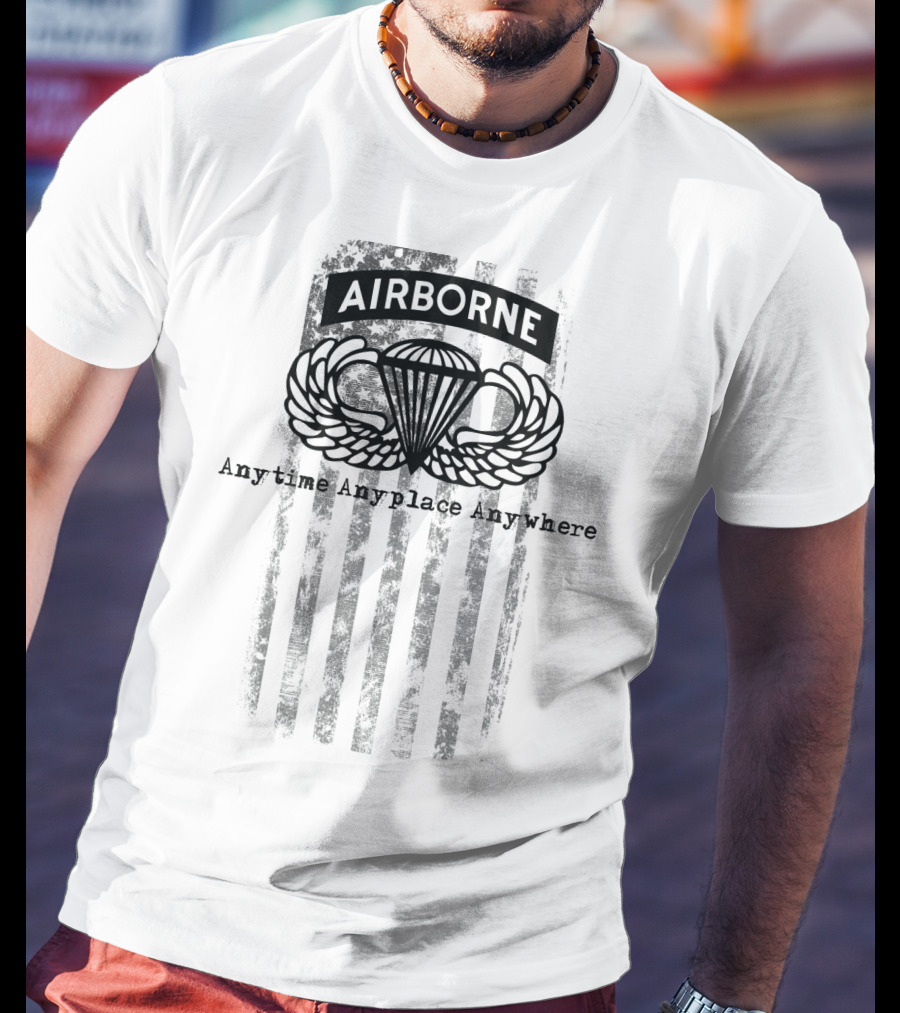 Airborne Paratrooper Black Jump Wings Anytime Anyplace Anywhere T-Shirt