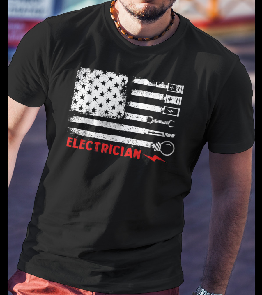 American Flag Electrician With Tools And Symbols T-Shirt