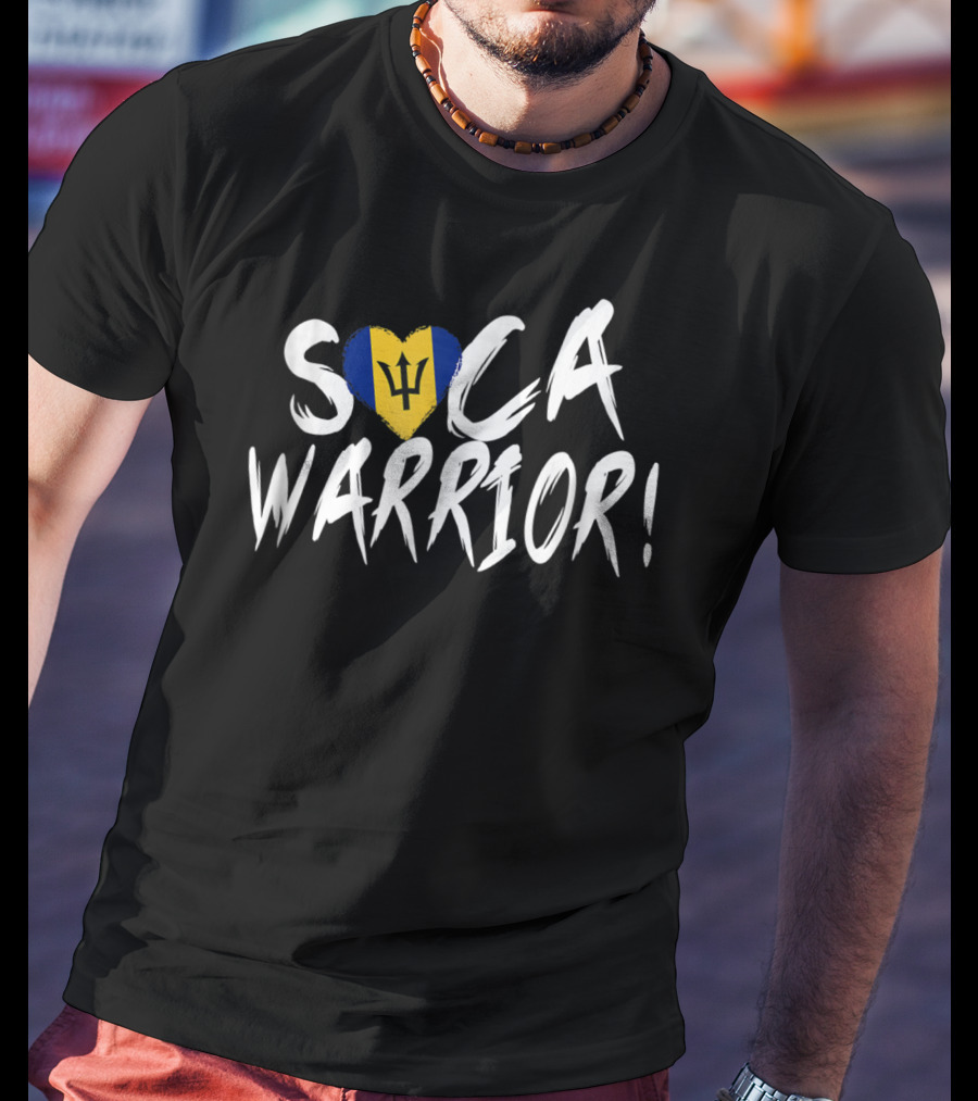 Soca Warrior Barbados Flag Heart West Indian Carnival Fete T-Shirt