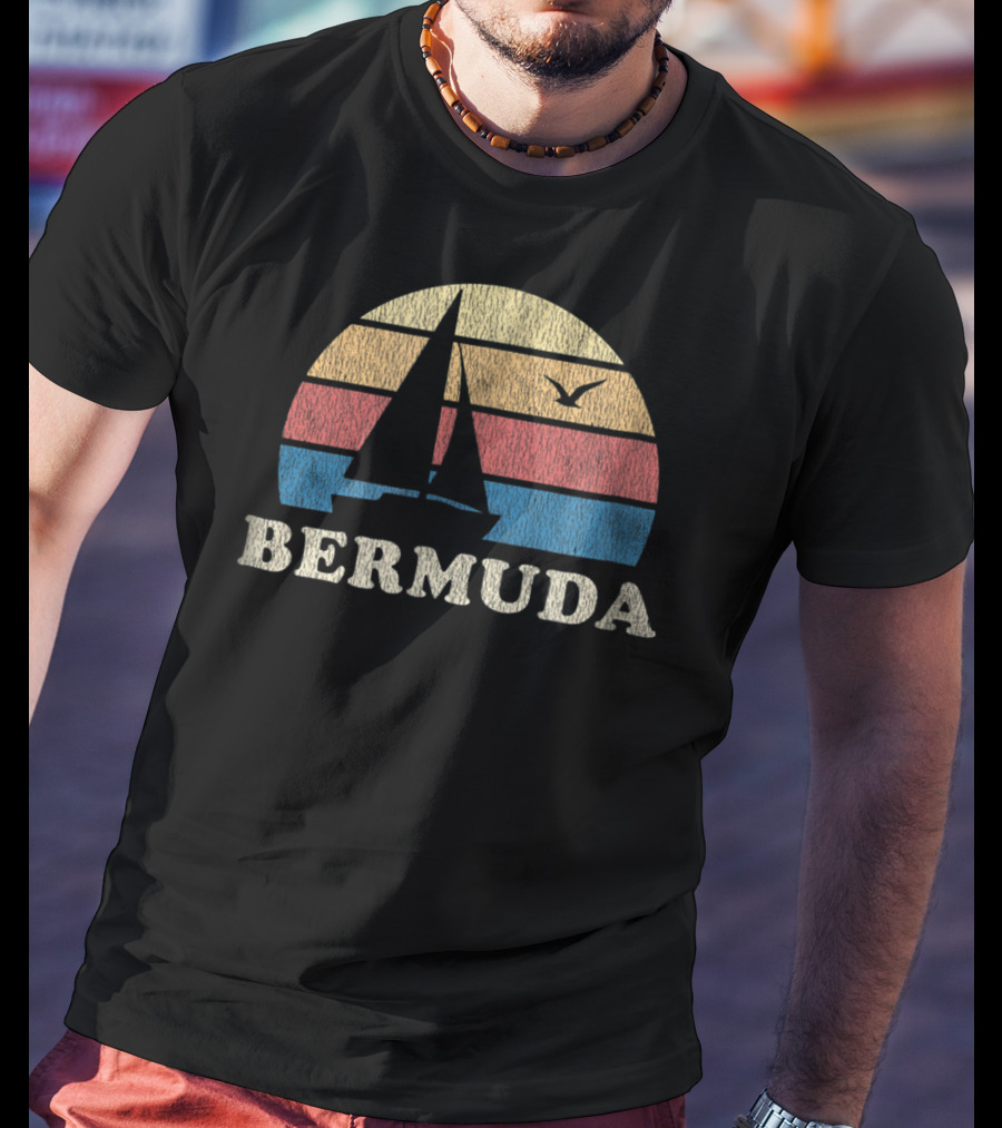 Bermuda 70s Vintage Sailboat Sunset Throwback T-Shirt