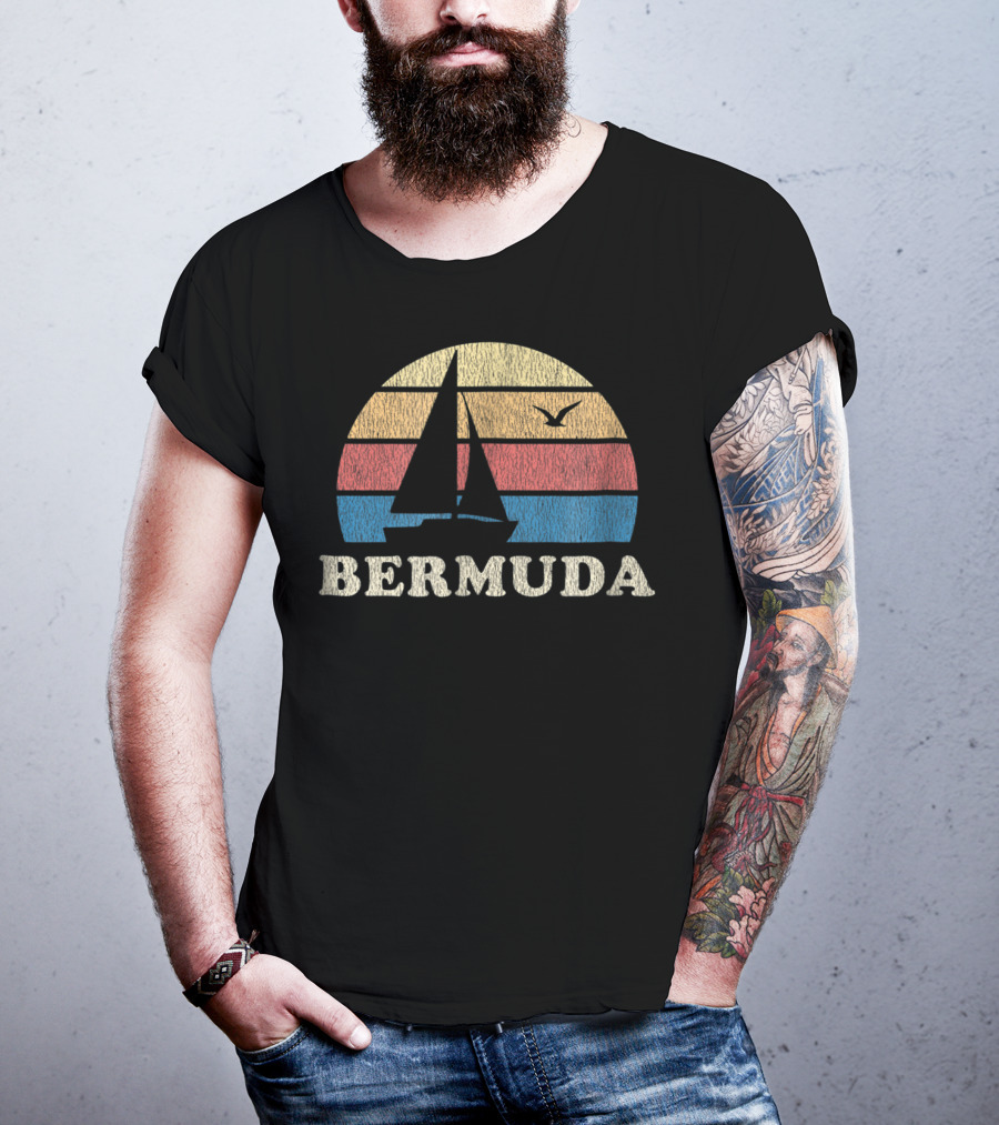Bermuda 70s Vintage Sailboat Sunset Throwback T-Shirt