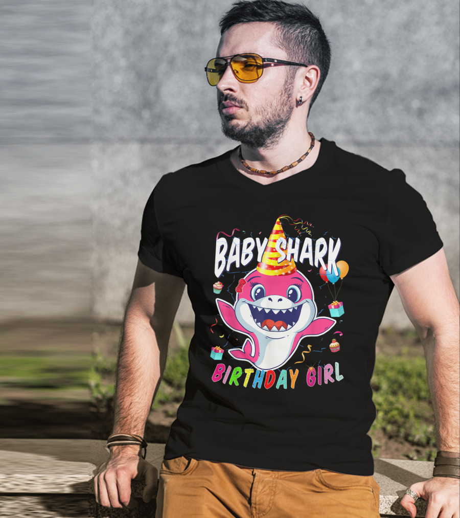 Baby Shark Birthday Girl Party Hat Balloons Cupcakes T-Shirt