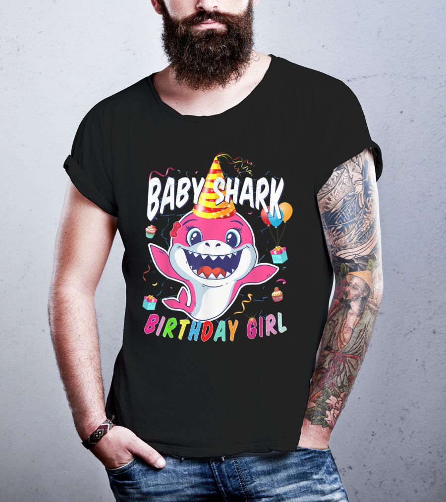 Baby Shark Birthday Girl Party Hat Balloons Cupcakes T-Shirt