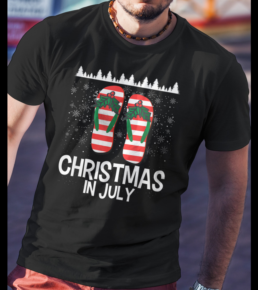 Christmas In July Flip Flop Stripes And Holly T-Shirt