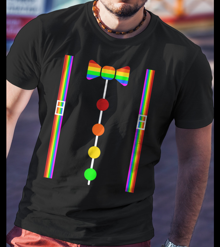 Clown Tie Rainbow Bowtie Suspenders Costume Circus Carnival T-Shirt