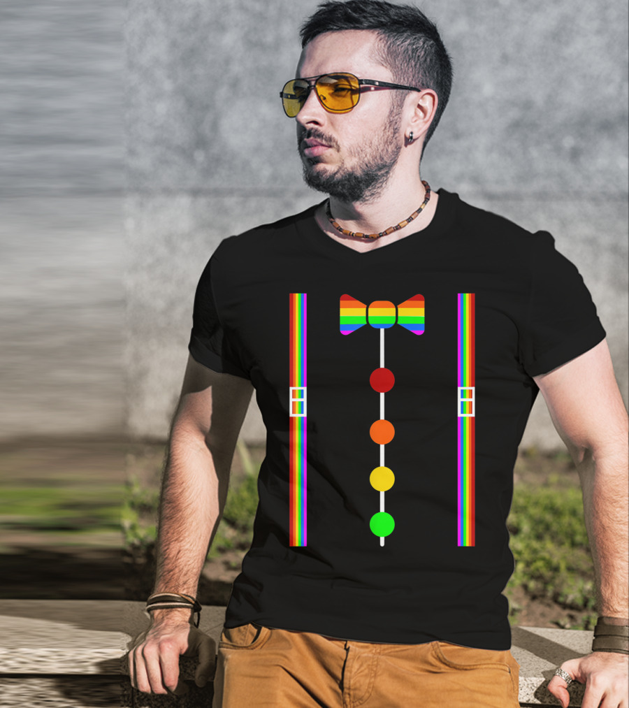 Clown Tie Rainbow Bowtie Suspenders Costume Circus Carnival T-Shirt