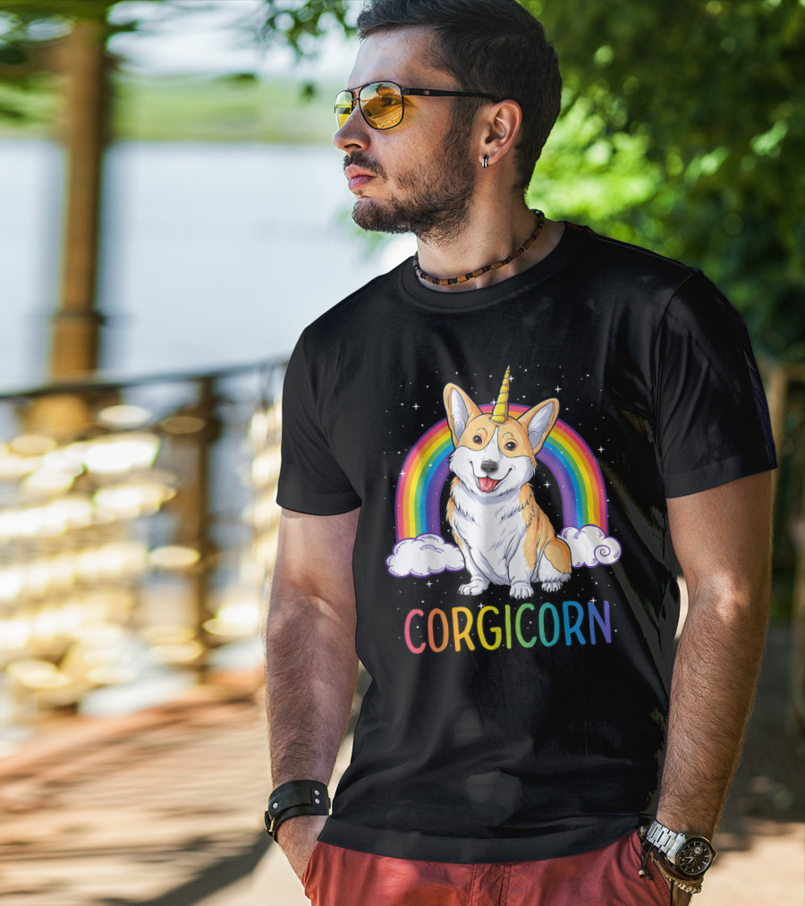 Corgicorn Corgi Unicorn Rainbow Galaxy Stars Clouds T-Shirt