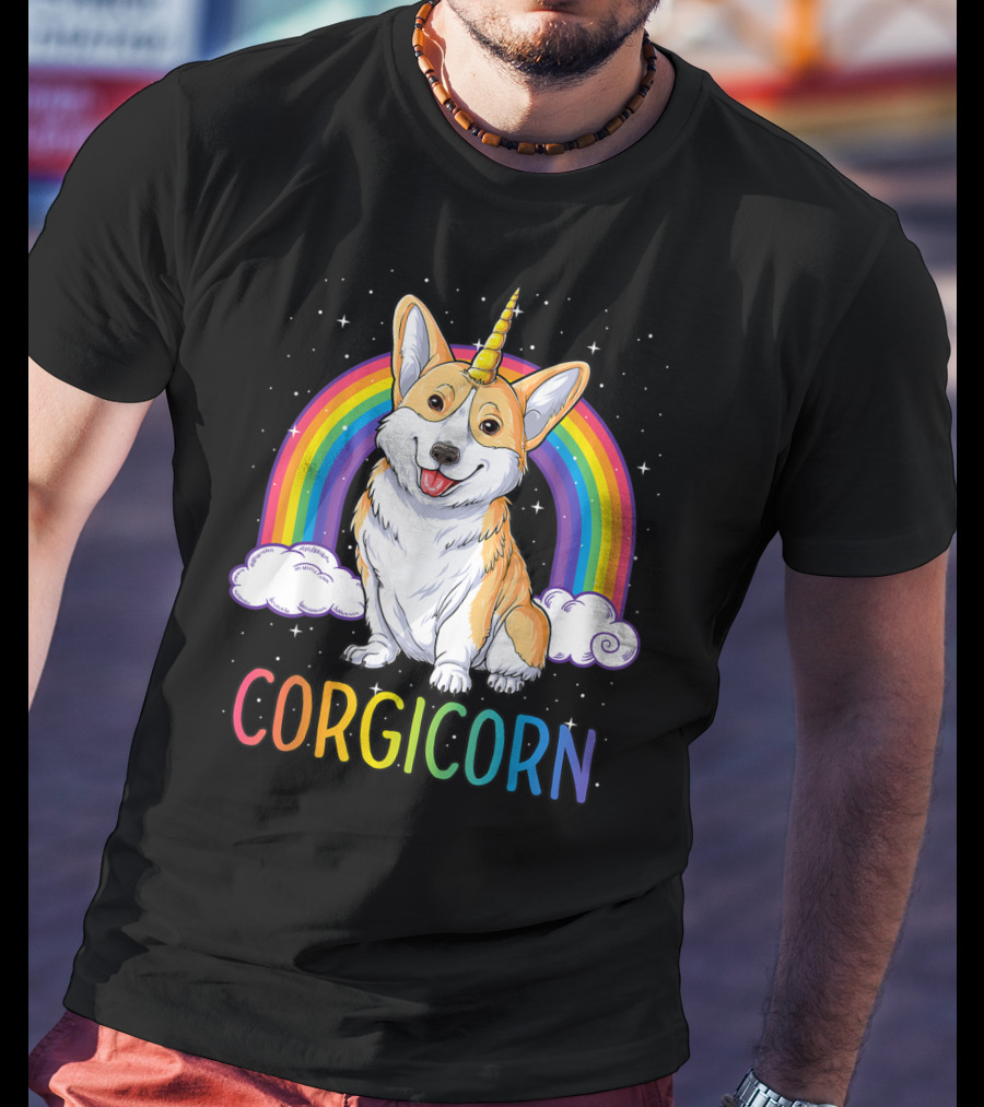 Corgicorn Corgi Unicorn Rainbow Galaxy Stars Clouds T-Shirt
