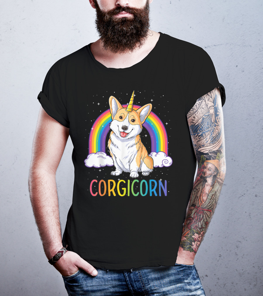 Corgicorn Corgi Unicorn Rainbow Galaxy Stars Clouds T-Shirt