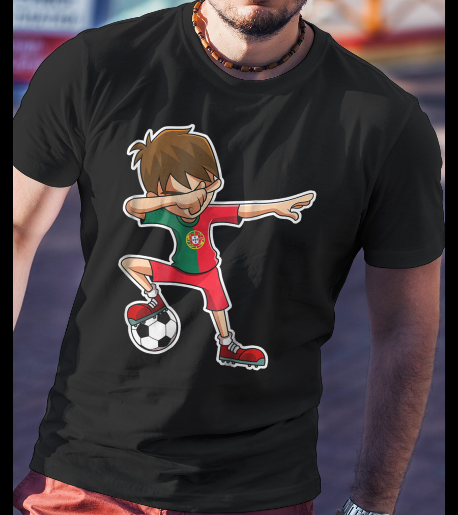 Dabbing Soccer Boy With Portugese Flag And Soccer Ball T-Shirt