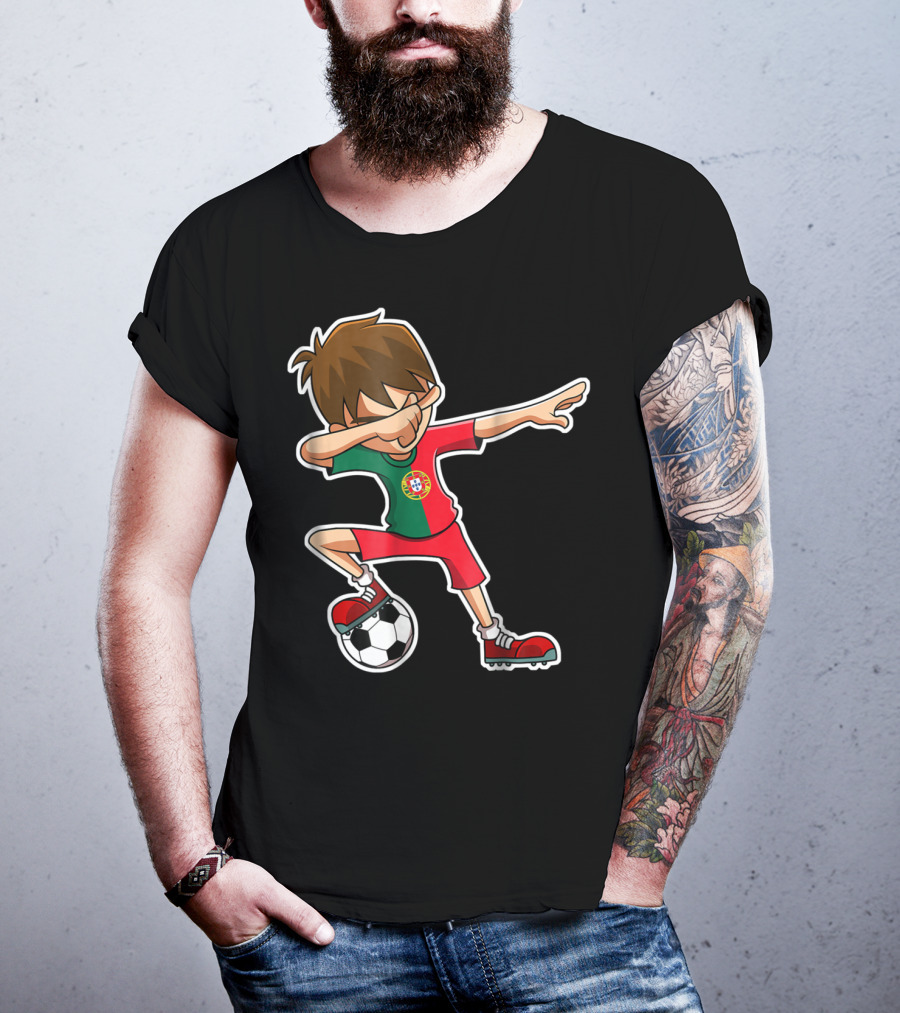 Dabbing Soccer Boy With Portugese Flag And Soccer Ball T-Shirt