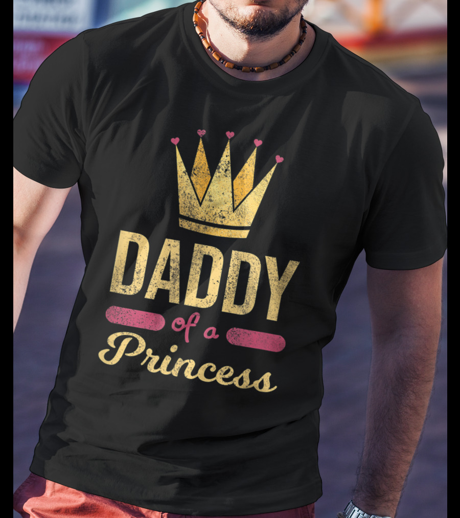Daddy Of A Princess Funny Dad Cute Crown Hearts T-Shirt