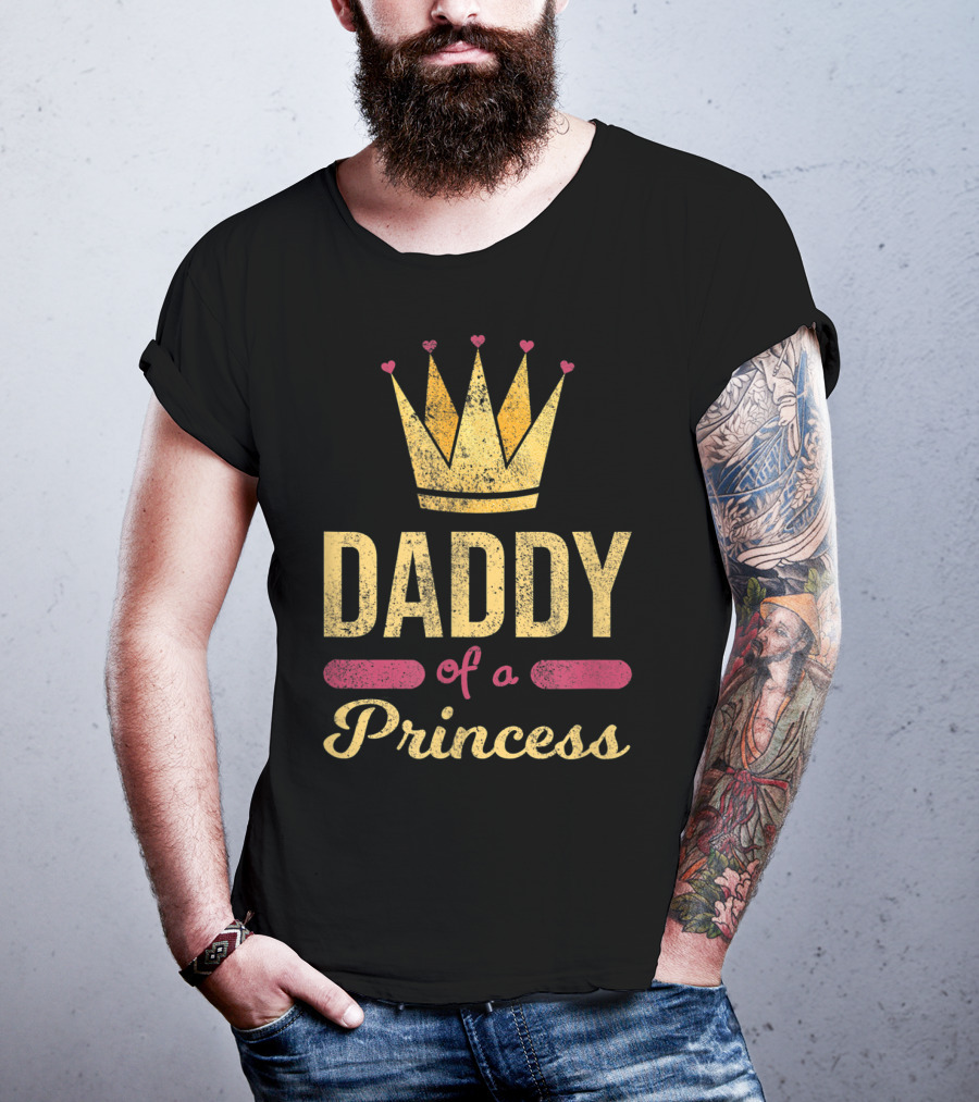 Daddy Of A Princess Funny Dad Cute Crown Hearts T-Shirt