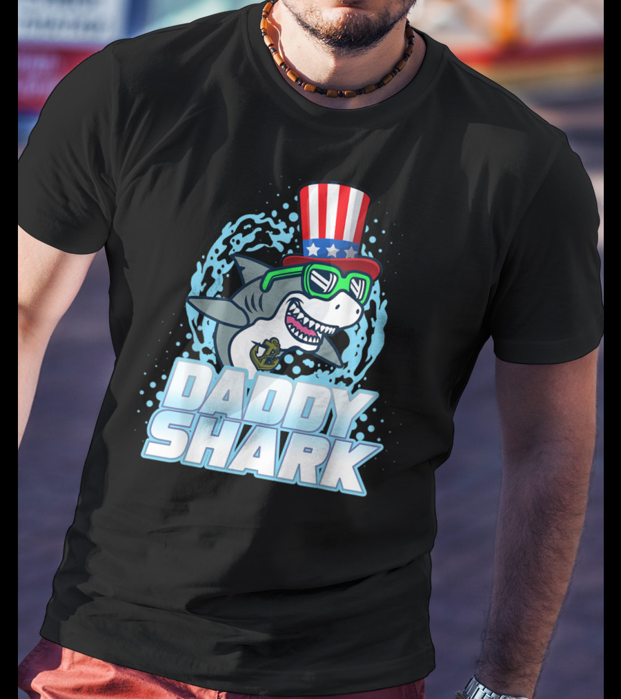 Daddy Shark Fourth Of July Doo Doo Doo Uncle Sam Hat T-Shirt