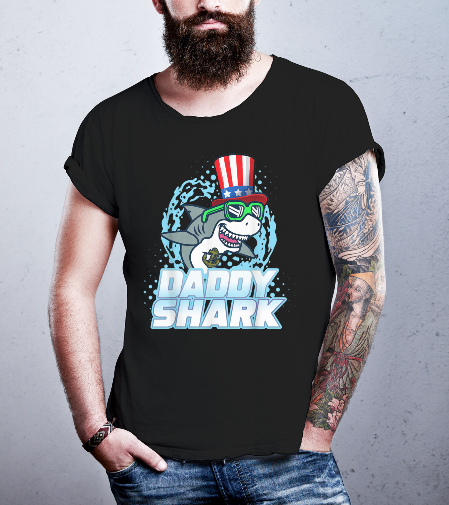 Daddy Shark Fourth Of July Doo Doo Doo Uncle Sam Hat T-Shirt