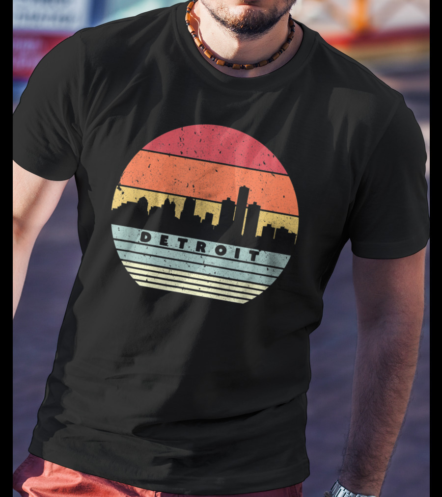 Detroit Skyline Retro Souvenir USA T-Shirt